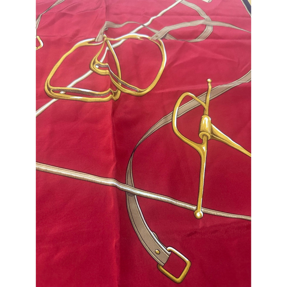 Women's Celine Red & Black Equestrian Silk Scarf One Size - Picture 3 of 3